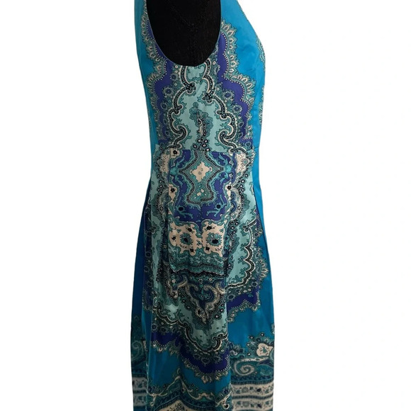 Women's Talbot Medallion Sheen Fit Flare Dress Blue Paisley Size:2 Pockets - Picture 7 of 10